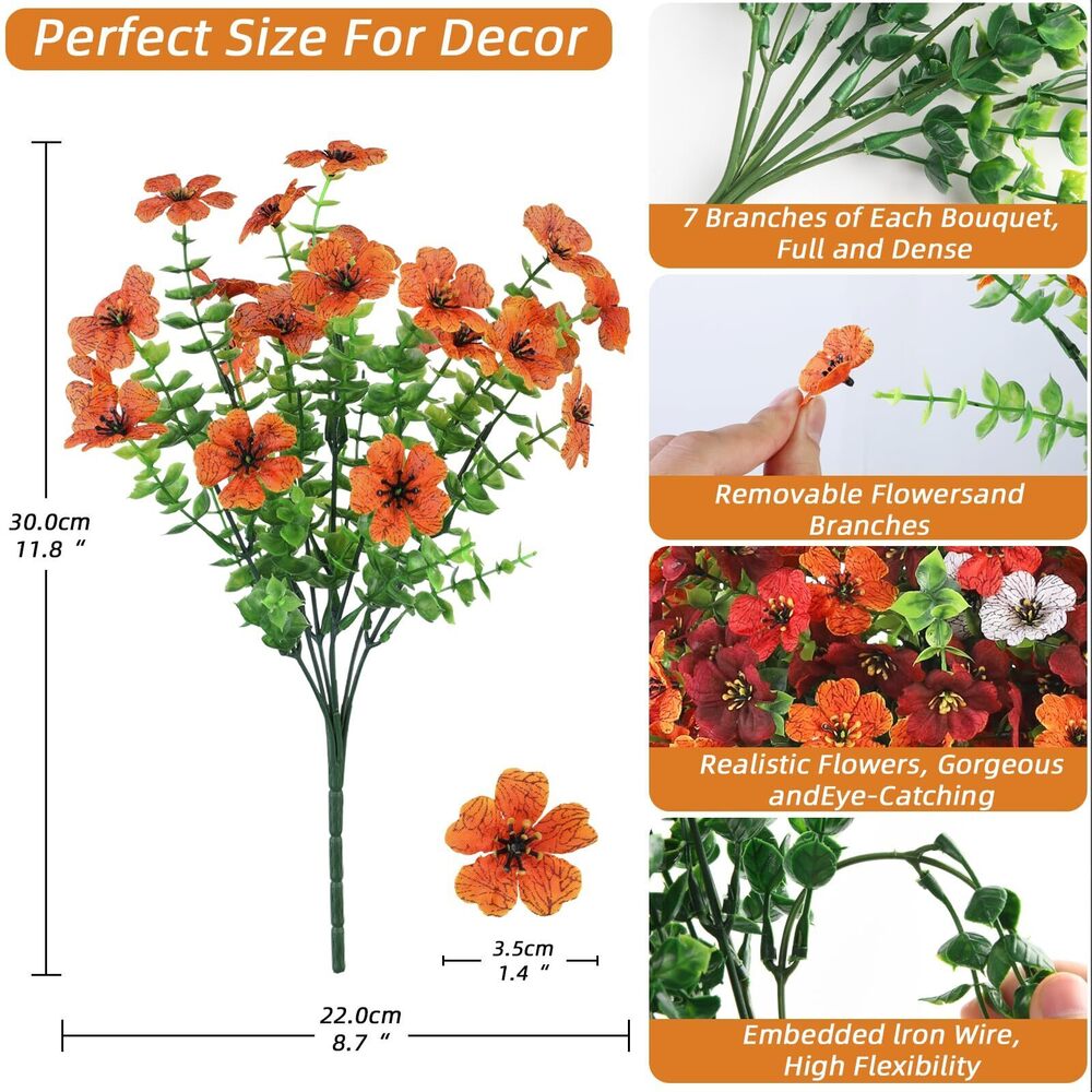6558 Artificial Fall Flowers for Outdoor Decoration, 12 Bundles Faux Silk - Picture 2 of 7